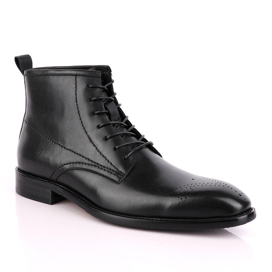 Zara High tops Brogues Lace-up Leather Chelsea Black Boot - Obeezi.com