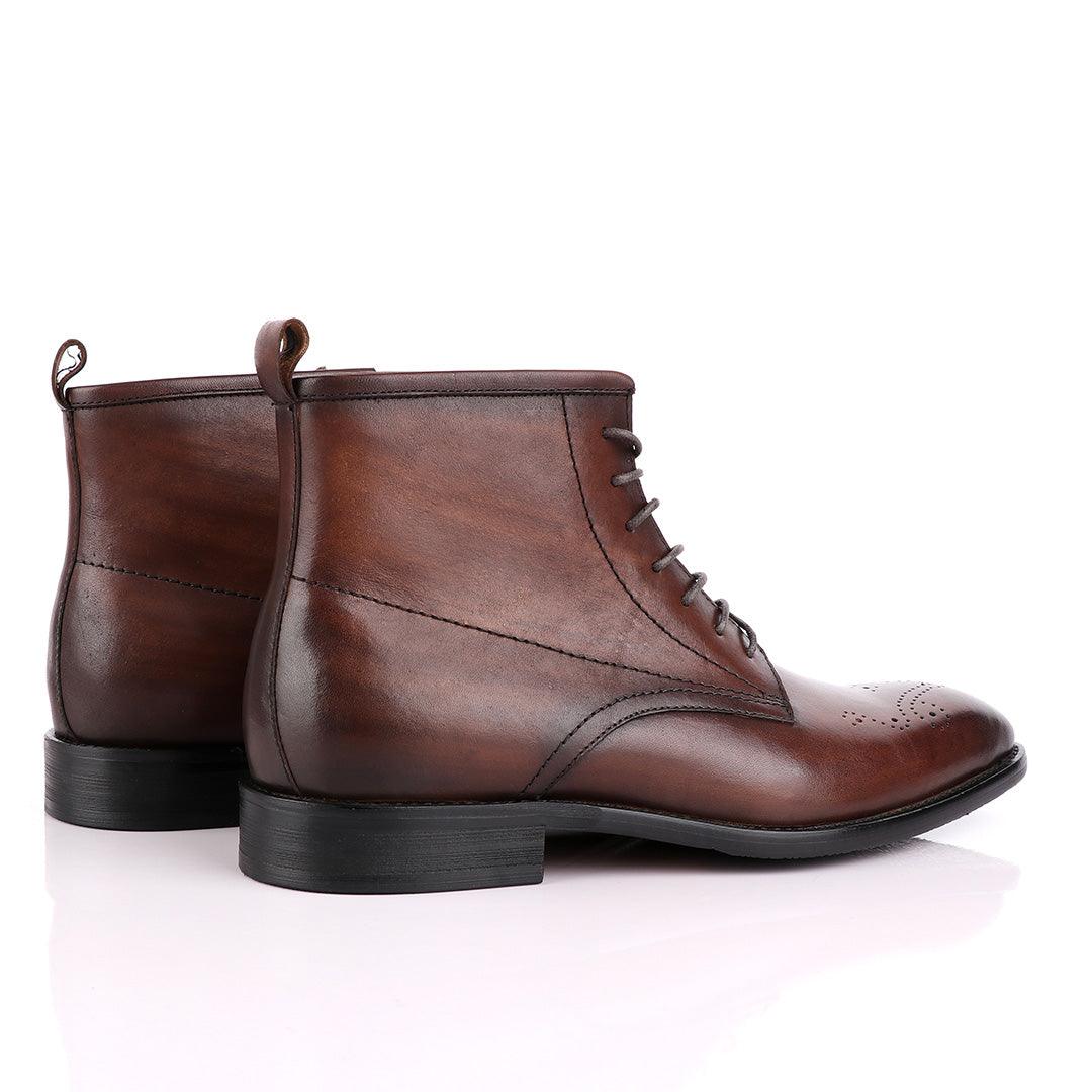 Zara High tops Brogues Lace-up Leather Chelsea Coffee Boot - Obeezi.com