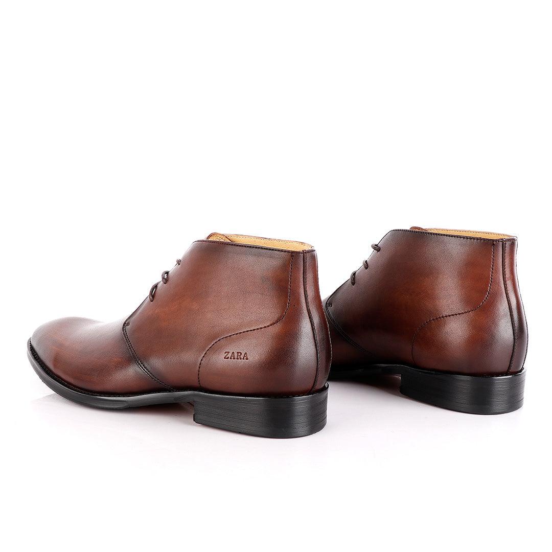 Zara High tops Derby Lace up Cofee Brown Leather Formal Boot - Obeezi.com